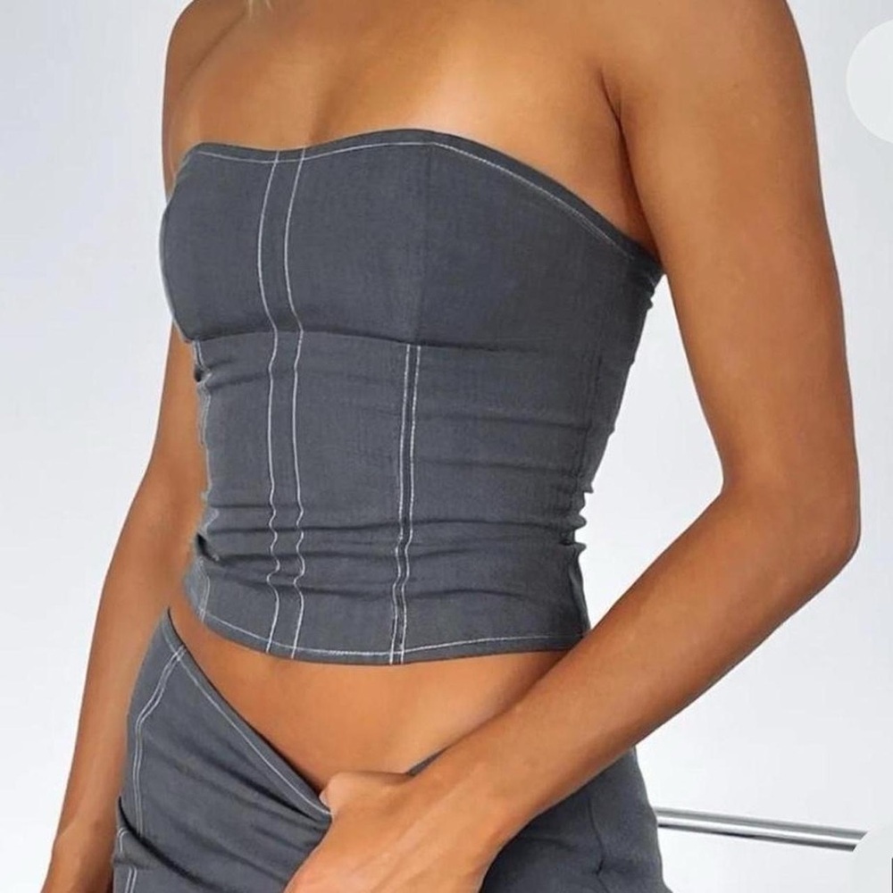 White fox grey corset zip up tube top